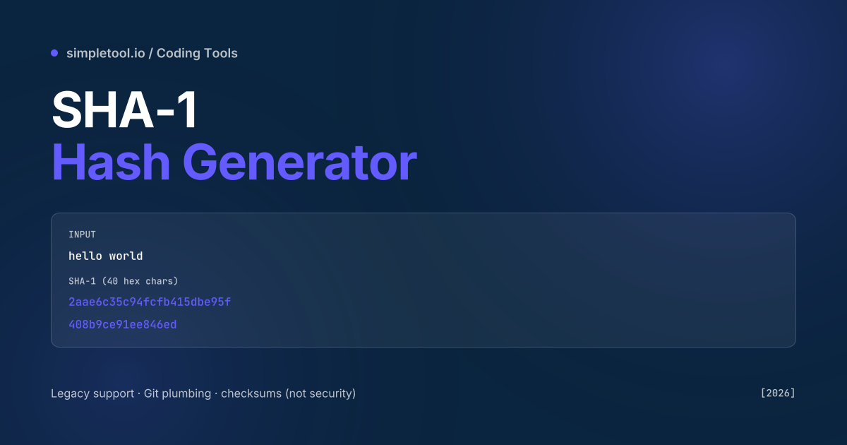 SHA-1 Hash Generator: Compute SHA1 Online [2026]