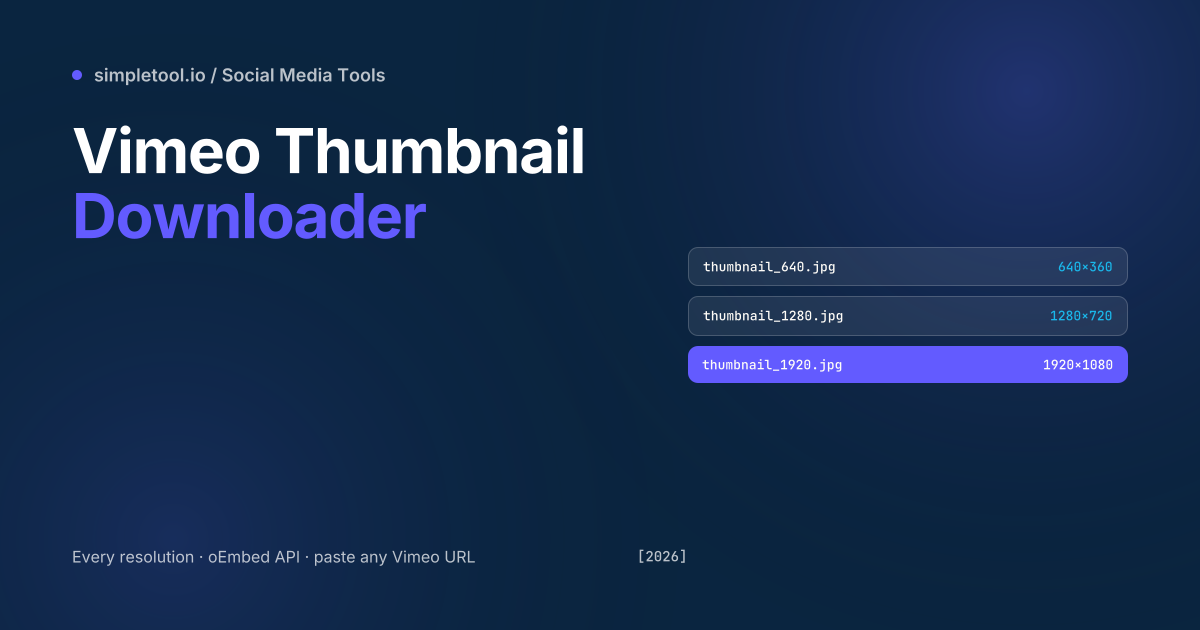 Vimeo Thumbnail Downloader featured graphic showing three thumbnail resolution options 640x360, 1280x720, and 1920x1080