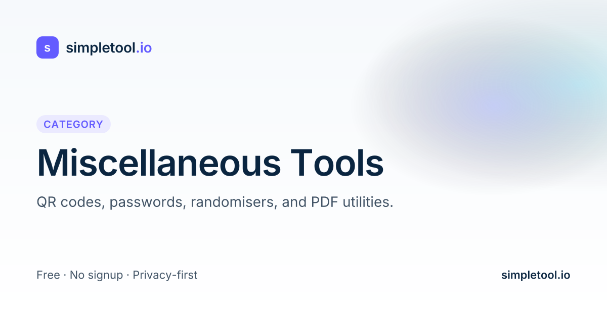 Miscellaneous Tools — QR, Password, PDF | simpletool.io